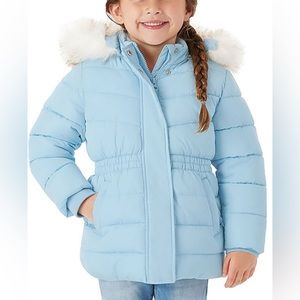 Toddler Girls Wind Resistant Puffer Coat With Hood & Removable Fur Lining Sz 5T